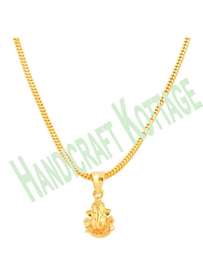 Handicraft Kottage - Handicraft Kottage 1 gm Micro Gold plated Stylesh Modern Brass Chain Pendant locket Necklace for Men,women and kids Ganesh ganapti ganpati bappa - Image 1