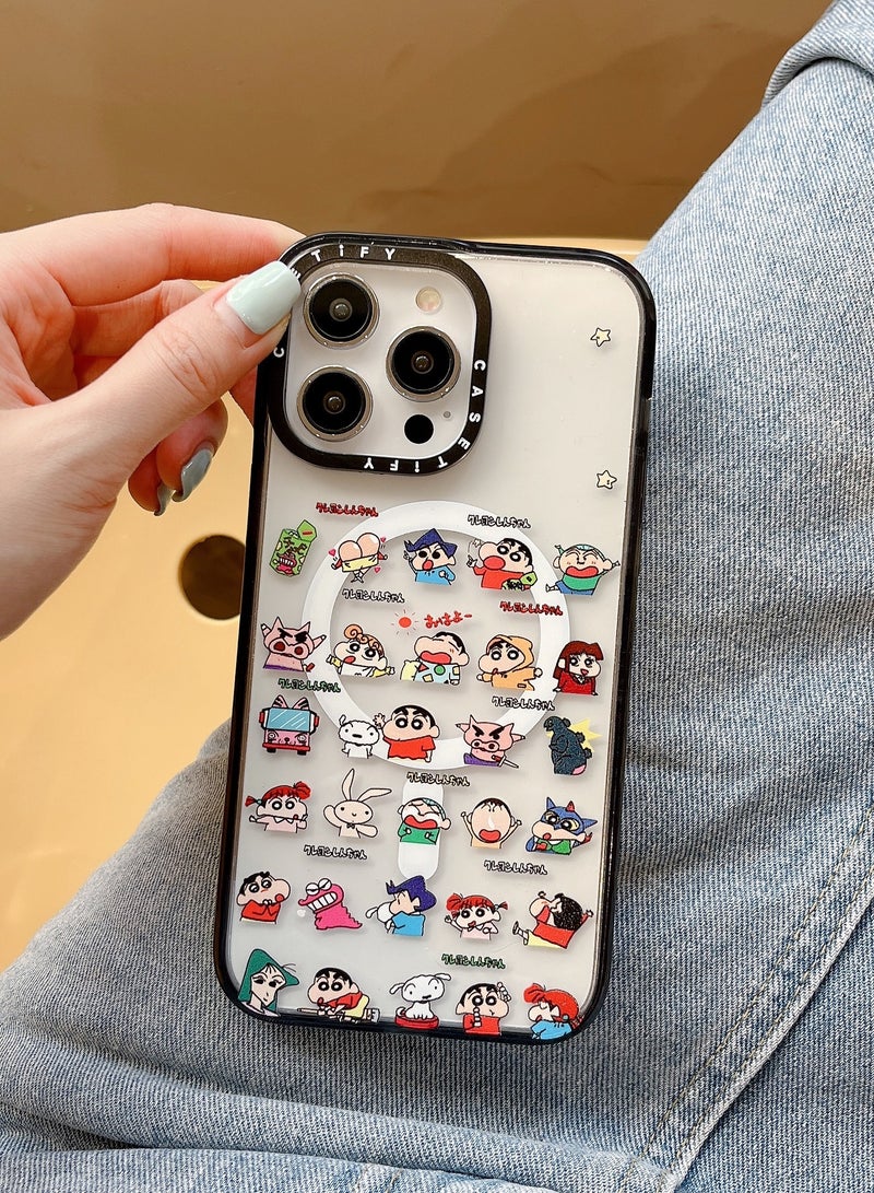 Casetify Apple iPhone 15 Pro Case,Crayon Shinchan Stickers Magnetic Adsorption Phone Case - Semi transparent - Image 2