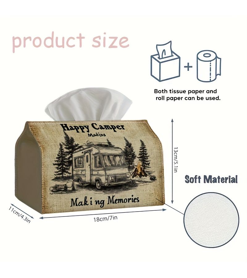 1PC Cheerful Camper Tissue Holder Checkered Top Sturdy Decorative Fabric Dispenser For Kitchen Home - Image 4