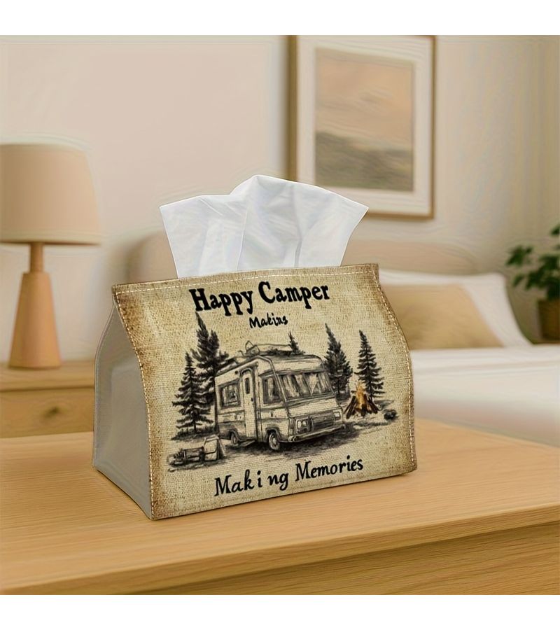 1PC Cheerful Camper Tissue Holder Checkered Top Sturdy Decorative Fabric Dispenser For Kitchen Home - Image 5