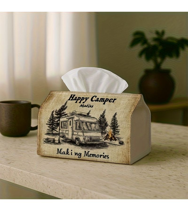 1PC Cheerful Camper Tissue Holder Checkered Top Sturdy Decorative Fabric Dispenser For Kitchen Home - Image 2