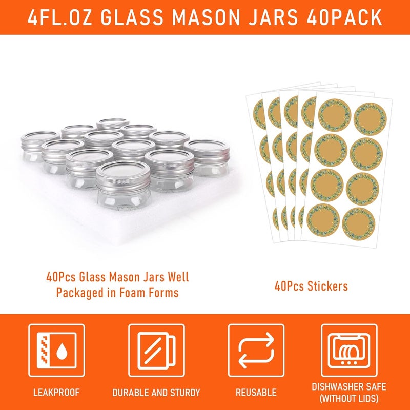 Alotpower 4oz Mason Jars 40pack, Glass Small Mason Jars with Lids for Jams, Candies,Spice,Honey,Snacks,Canning Jars 4oz for DIY Projects,Wedding/Party/Shower Favors(4fl.oz/Set of 40) - Image 4