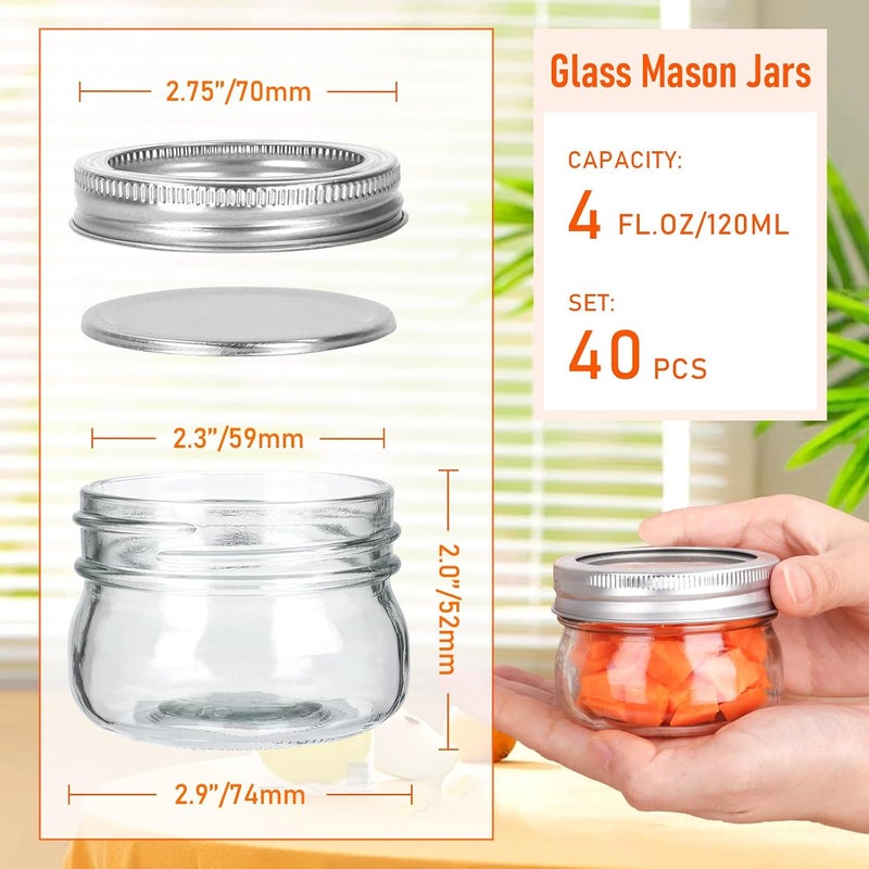 Alotpower 4oz Mason Jars 40pack, Glass Small Mason Jars with Lids for Jams, Candies,Spice,Honey,Snacks,Canning Jars 4oz for DIY Projects,Wedding/Party/Shower Favors(4fl.oz/Set of 40) - Image 2