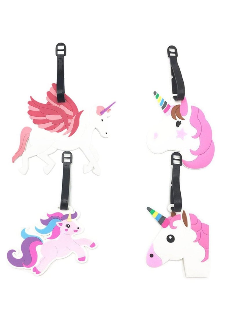 Y&D Luggage Tags 4 Pcs Set Unicorn Characters Silicone Travel Baggage Identification Labels ID Tag for Bag Suitcase Plane Cruise Ships with Belt Strap - Image 1