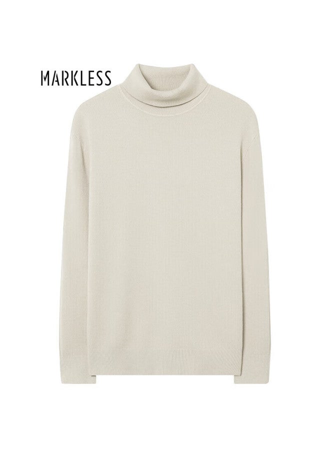 Markless Men's Sweater Autumn Winter Warm High Neck Knitwear Solid Color Base Shirt 2716 Milk Tea Apricot 2XL - Image 1