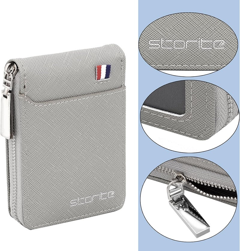 Storite 2 Pack PU Leather 9 Slot Vertical Card Holder Wallet with Zipper Coin Purse for Men & Women | Credit Debit Card Organizer (Silver Grey, 11.5 x 1.75 x 8 cm) - Image 3