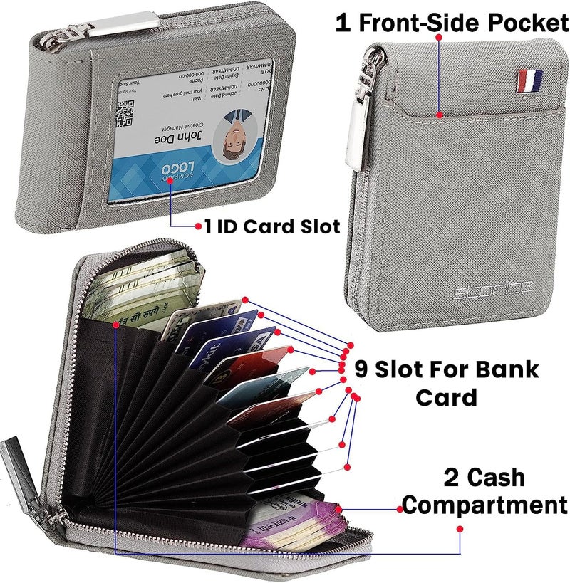 Storite 2 Pack PU Leather 9 Slot Vertical Card Holder Wallet with Zipper Coin Purse for Men & Women | Credit Debit Card Organizer (Silver Grey, 11.5 x 1.75 x 8 cm) - Image 4