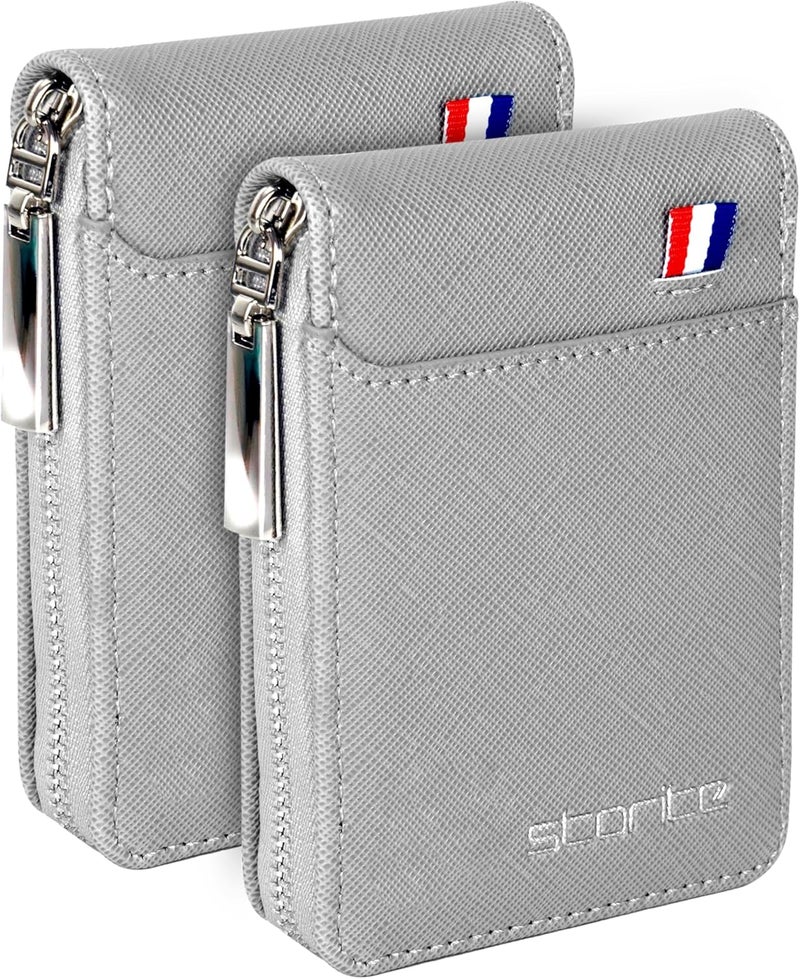 Storite 2 Pack PU Leather 9 Slot Vertical Card Holder Wallet with Zipper Coin Purse for Men & Women | Credit Debit Card Organizer (Silver Grey, 11.5 x 1.75 x 8 cm) - Image 1