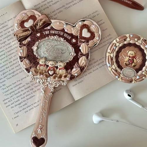 Flower Knows The Sweetie Bear Hand Mirror,Vintage Portable Handheld Mirror,Fancy & Pretty Princess Mirror with Long Handle,Gift for Girls(Carmal Brown) - Image 3