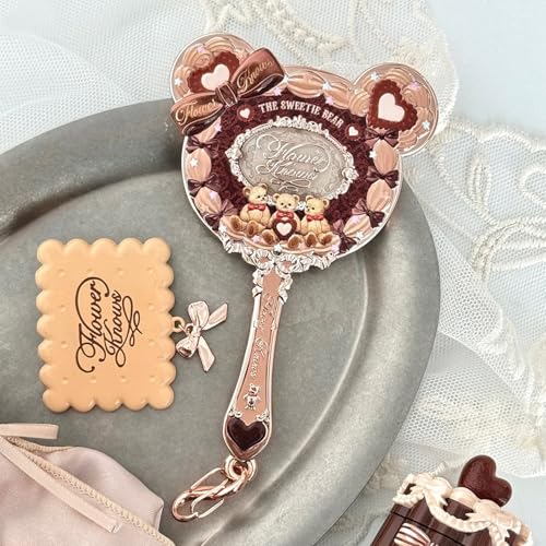 Flower Knows The Sweetie Bear Hand Mirror,Vintage Portable Handheld Mirror,Fancy & Pretty Princess Mirror with Long Handle,Gift for Girls(Carmal Brown) - Image 5