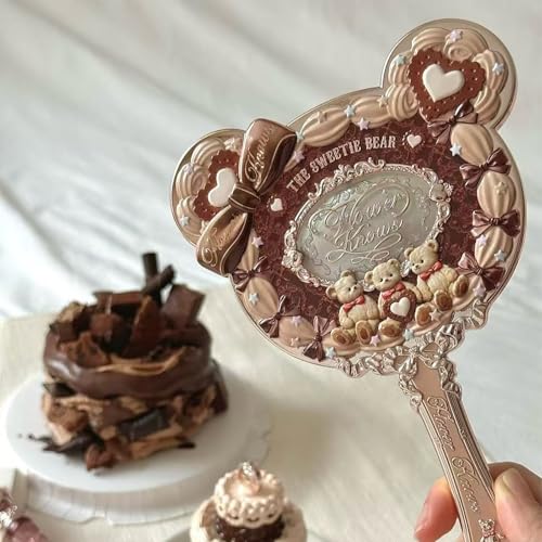 Flower Knows The Sweetie Bear Hand Mirror,Vintage Portable Handheld Mirror,Fancy & Pretty Princess Mirror with Long Handle,Gift for Girls(Carmal Brown) - Image 4