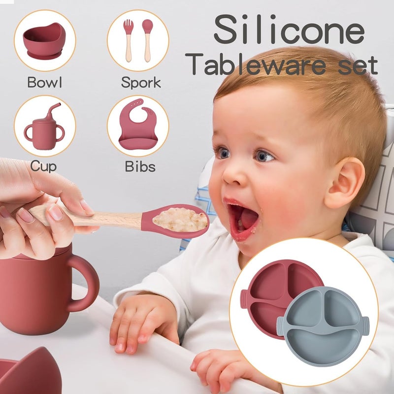 Xacton 6 in 1 Silicone Baby Feeding Set - Suction Plate, Bowl, Cup, Spoon, Fork, and Bib I BPA Free, Dishwasher, Freezer & Microwave Safe I Easy Clean I Feeding Kit for Infants & Toddler (Pink) - Image 4