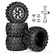 GoHobby 28 PreGlued RC Truck Wheels and Tires 12mm Hex wFoam Inserts for Traxxas Rustler Stampede 4X4 VXL Hoss 4x4 Blackout XTE Pro 110 Scale RC Monster Truck Tyres Set 4Pack - Image 4