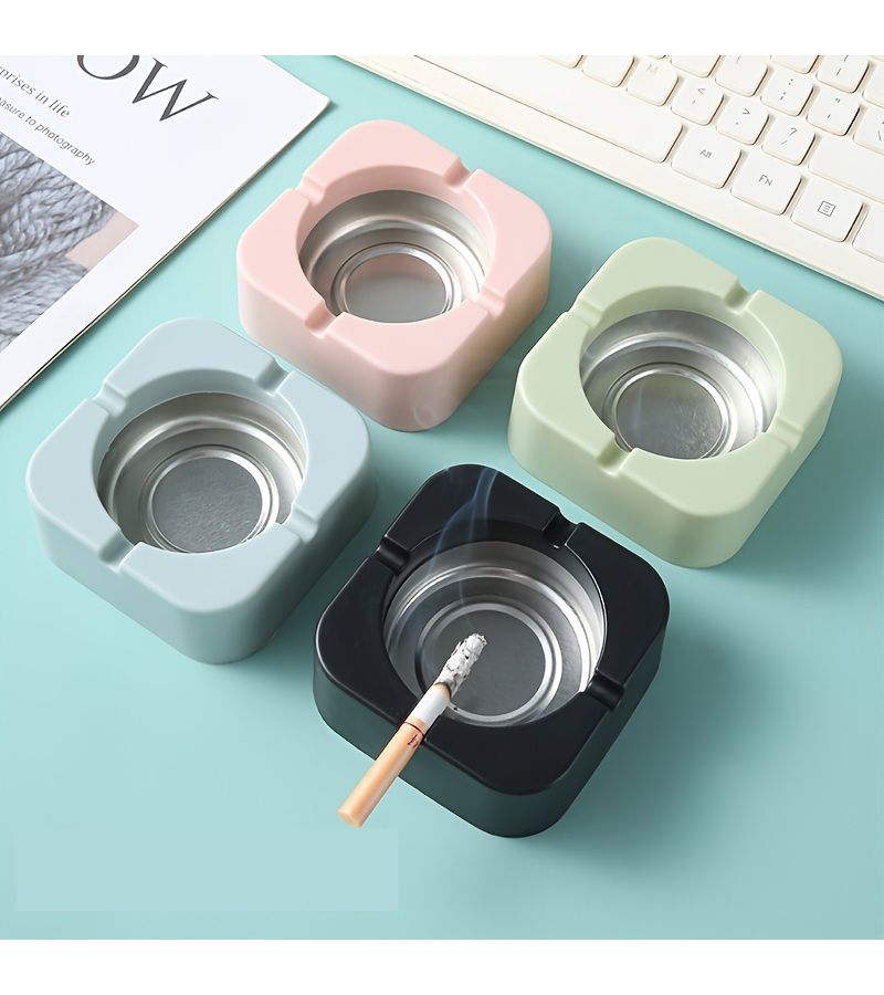 Black Macaron Style Ashtray Rectangular Smoke Spreading Prevention Plastic Home Decor - Image 2