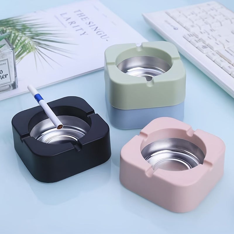 Black Macaron Style Ashtray Rectangular Smoke Spreading Prevention Plastic Home Decor - Image 1