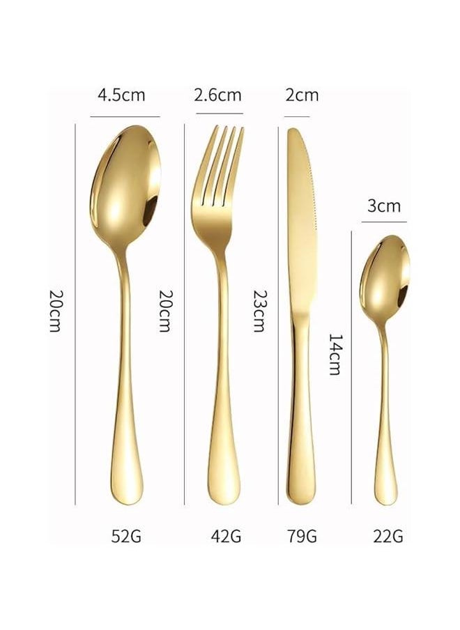 HOOKOR Silverware Set,Tableware,24 Piece Flatware Set With Stand,Stainless Steel Kitchen Utensils Set for 6,Mirror Polished Cutlery Set,Spoon and Fork Set Knife Silverware(Gold)  - Image 4