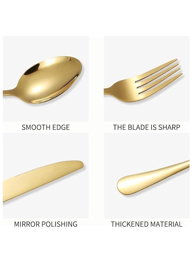 HOOKOR Silverware Set,Tableware,24 Piece Flatware Set With Stand,Stainless Steel Kitchen Utensils Set for 6,Mirror Polished Cutlery Set,Spoon and Fork Set Knife Silverware(Gold)  - Image 5