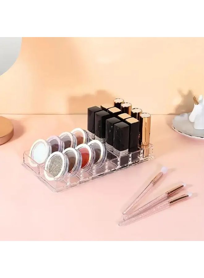 16 Slot Heart Shaped Acrylic Cosmetic Organizer Transparent Lightweight Plastic Desktop Storage Box For Makeup Brushes Lipsticks Eyeshadows Bathroom Vanity Desk Organizer - Image 1