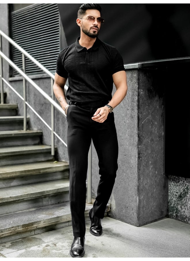 Mens Solid Textured Polo Neck Half Sleeve Black Cotton T-Shirt - pzsku/Z33D5DE69BDB1C63AA82CZ/45/_/1729571559/8b2f20ec-34ff-4800-b254-83f751a2a917