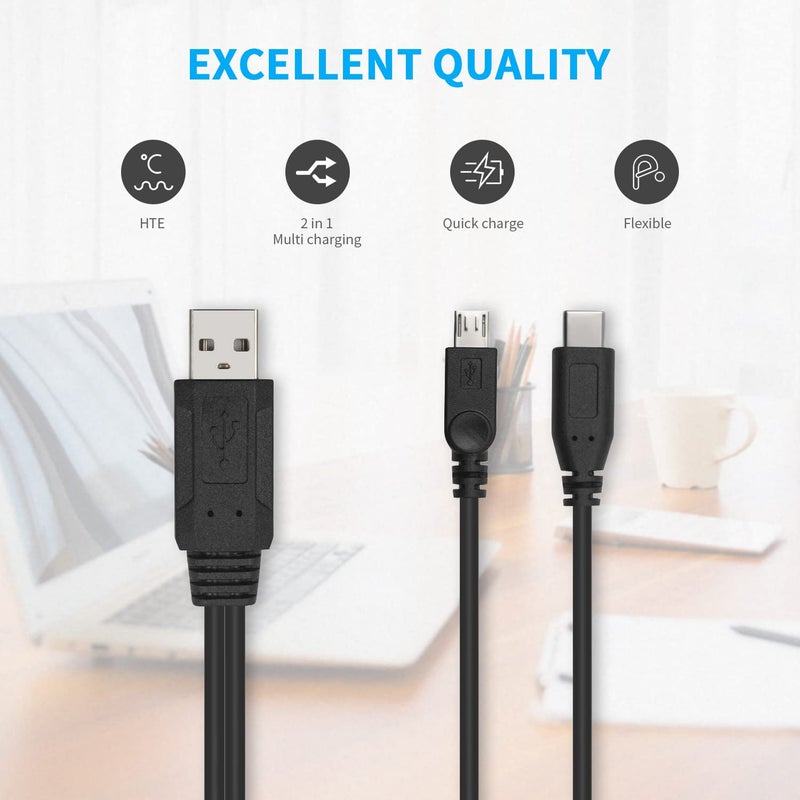 Duttek Multi Charging Cable, Multifunction 2 in 1 Charging Cable, USB 2.0 A to USB Type C and Micro USB Charging Cable Cord for Andriod Cell Phone Portable Power Banks (0.35M/1.14 Feet) - Image 3