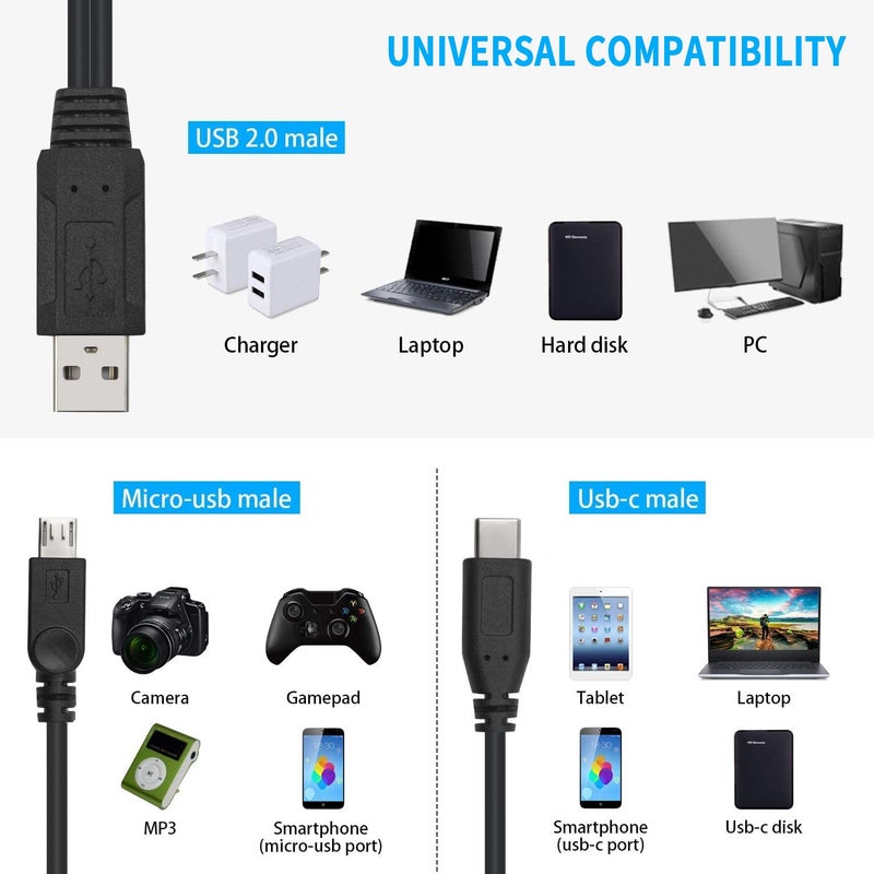 Duttek Multi Charging Cable, Multifunction 2 in 1 Charging Cable, USB 2.0 A to USB Type C and Micro USB Charging Cable Cord for Andriod Cell Phone Portable Power Banks (0.35M/1.14 Feet) - Image 5
