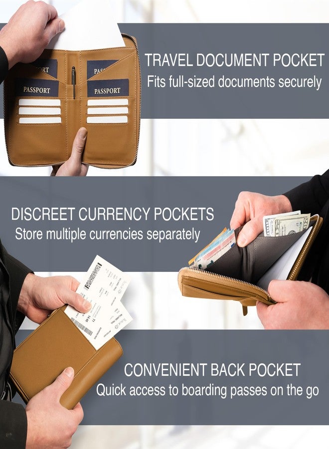 Travaci Full Grain Leather Family Passport Holder for 2-4 Passports - RFID Passport Holder and Travel Document Organizer - Large Leather Travel Wallet for Couples and Families, Tan, Full Grain Leather - Image 4