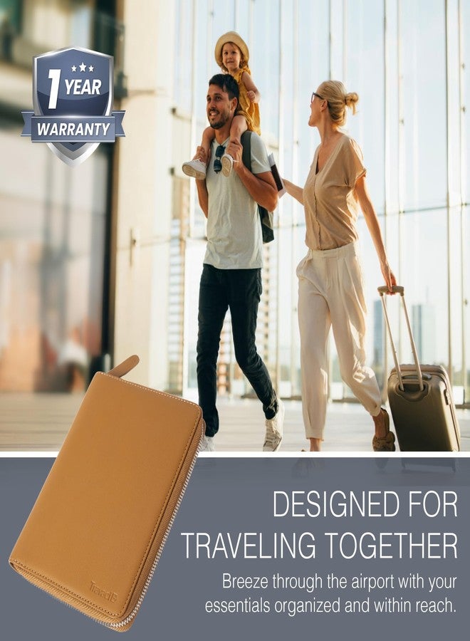 Travaci Full Grain Leather Family Passport Holder for 2-4 Passports - RFID Passport Holder and Travel Document Organizer - Large Leather Travel Wallet for Couples and Families, Tan, Full Grain Leather - Image 3