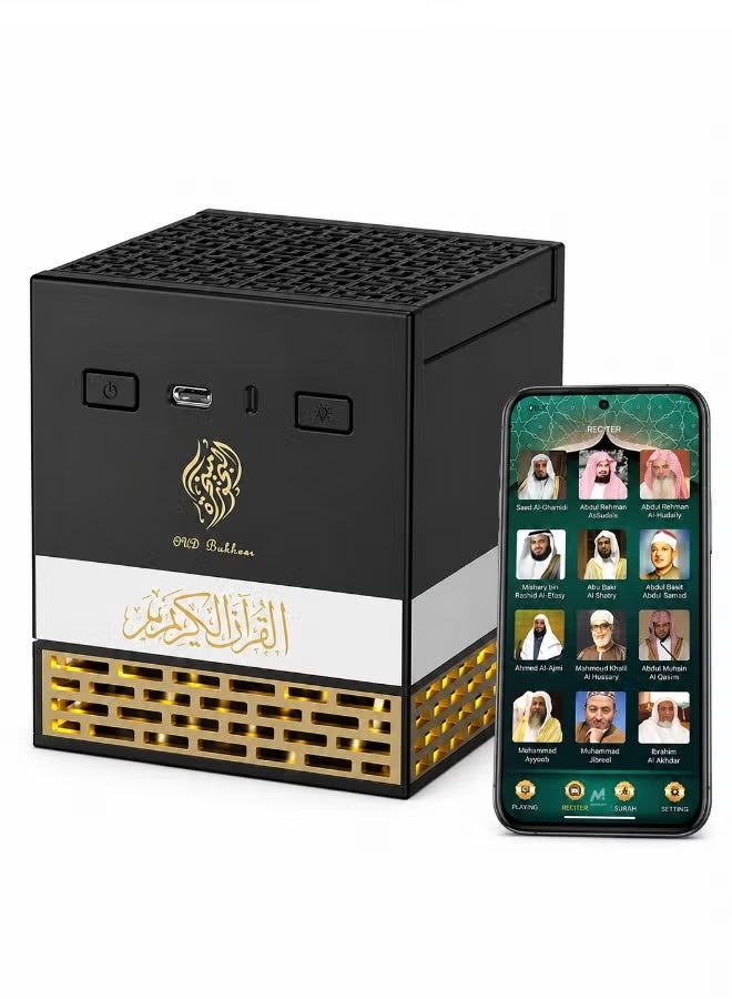 ELTRAZONE 2 in 1 Quran Speaker with Bakhoor Burner, Bluetooth Audio Player, App & Remote Control, Multi LED Lights, 15 Languages, 18 Reciters, 8GB Storage, Black - Image 1