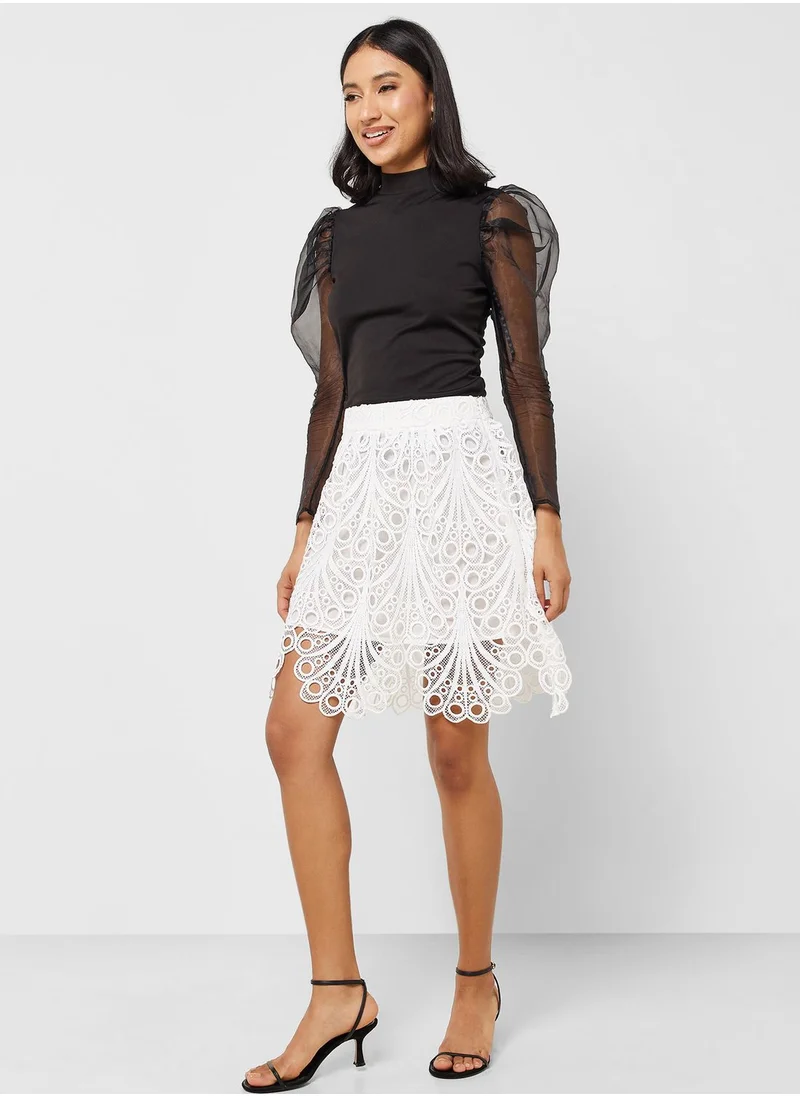 VERO MODA High Waist Laser Cut Mini Skirt