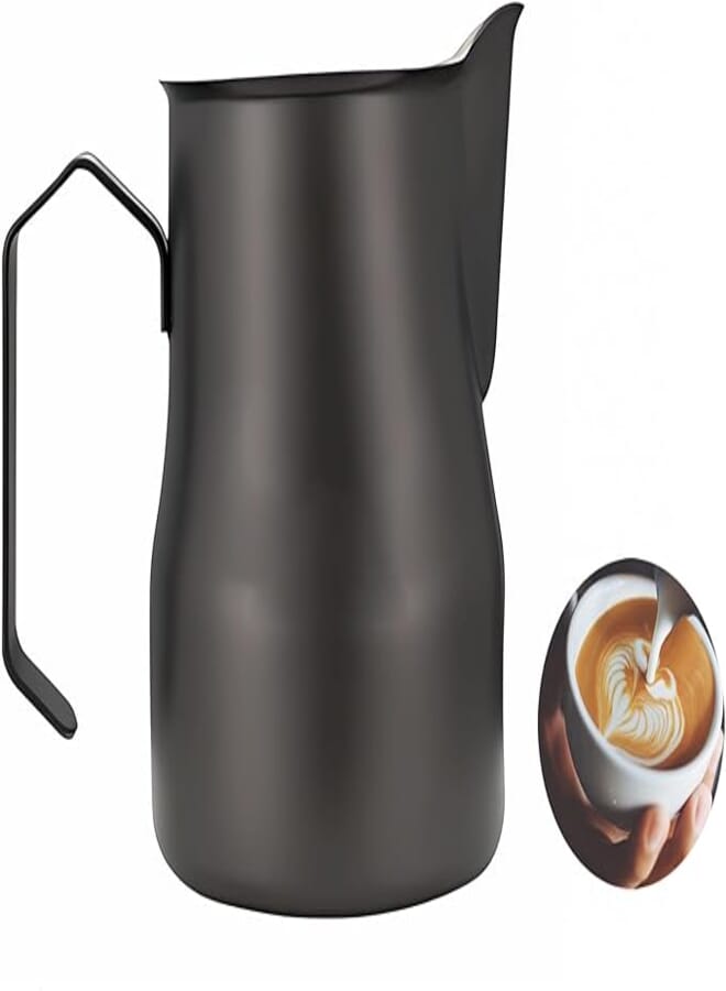 ShanSon Milk Frothing Pitcher Espresso Accessories Steaming Pitchers Jug Cup Stainless Steel for Barista Coffee bar Supplies Cappuccino Latte with Latte Art Pen,350ml,Black