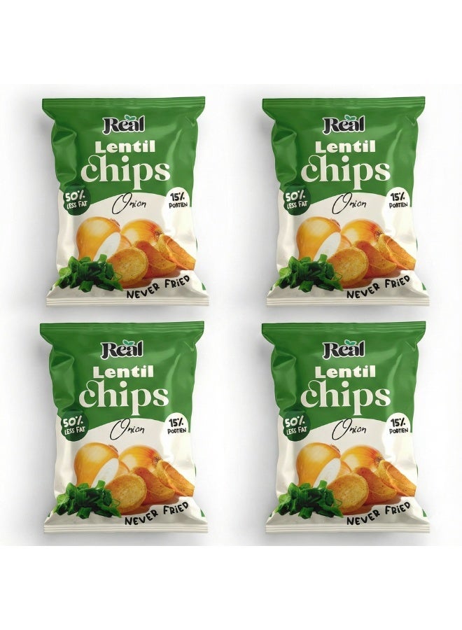 ريل رقائق البطاطس الحقيقية بنكهة العدس والبصل - غنية بالبروتين، غير مقلية، وجبة خفيفة صحية، 60 غرام (عبوة من 4 قطع) - Image 1