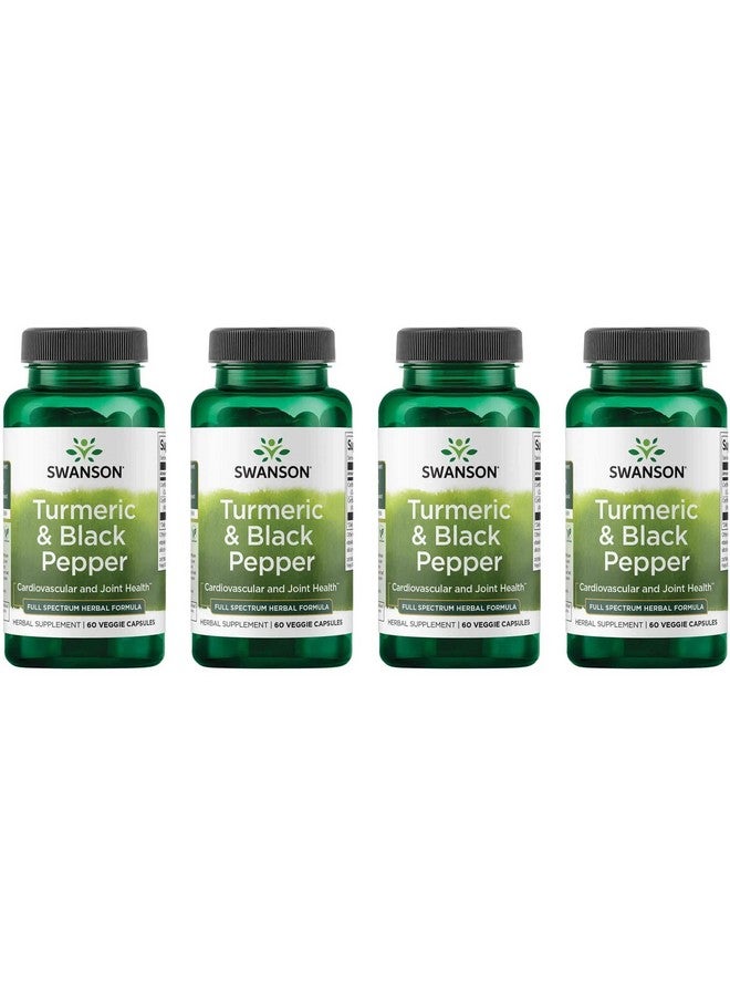 Swanson Turmeric & Black Pepper - Organic Joint Health, Heart Health, Digestion, & Liver Support Supplement - Natural Formula for Enhanced Bioavailability & Absorption - (60 Veggie Capsules) 4 Pack - Image 1