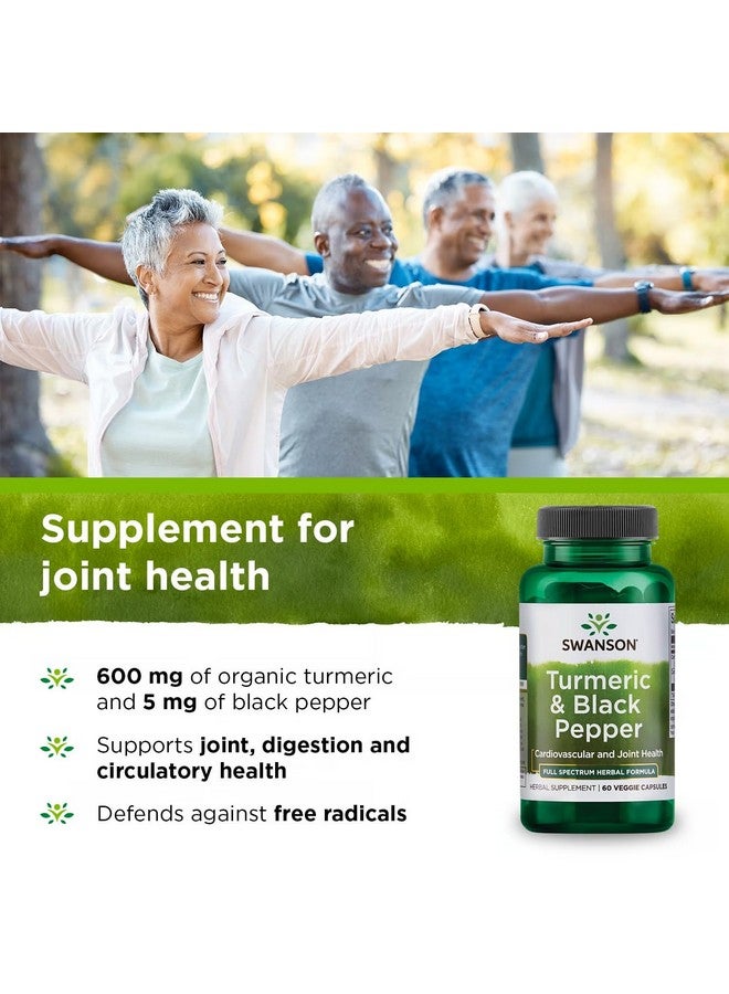 Swanson Turmeric & Black Pepper - Organic Joint Health, Heart Health, Digestion, & Liver Support Supplement - Natural Formula for Enhanced Bioavailability & Absorption - (60 Veggie Capsules) 4 Pack - Image 3
