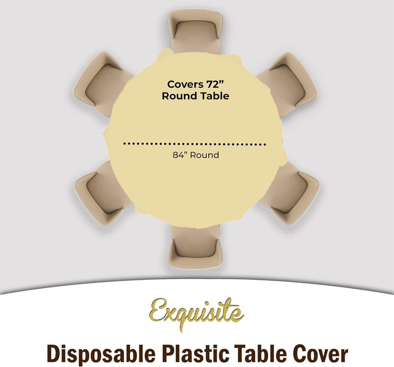 Exquisite 12-Pack Premium Plastic Tablecloth 84in. Round Table Cover - Light Yellow - Image 4