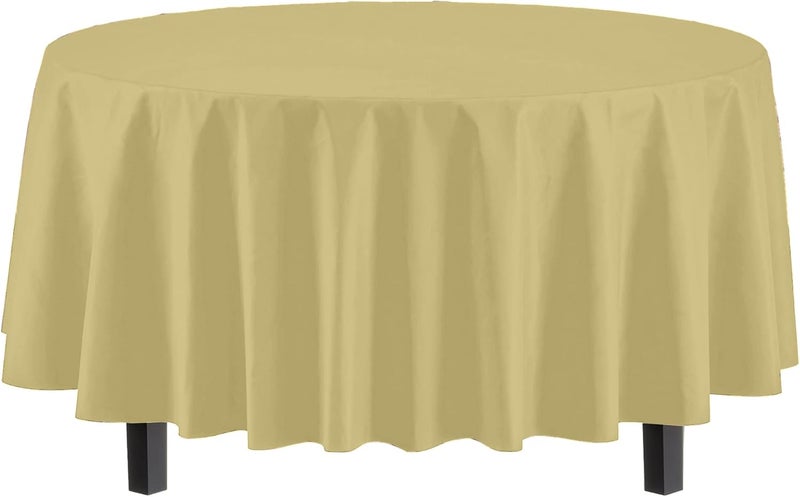 Exquisite 12-Pack Premium Plastic Tablecloth 84in. Round Table Cover - Light Yellow - Image 2