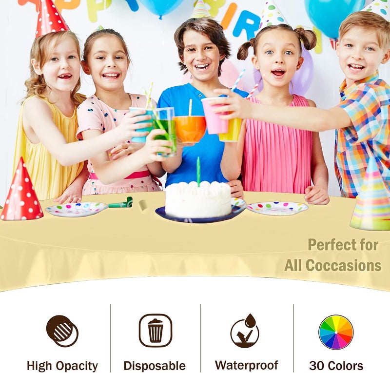 Exquisite 12-Pack Premium Plastic Tablecloth 84in. Round Table Cover - Light Yellow - Image 5