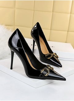 BIGTREE Women's Elegant Stiletto Pumps With Metal Belt Buckle 10.5 CM Fashion Gorgeous Closed Pointed Toe Slip On Solid High Heels Black  - Image 2