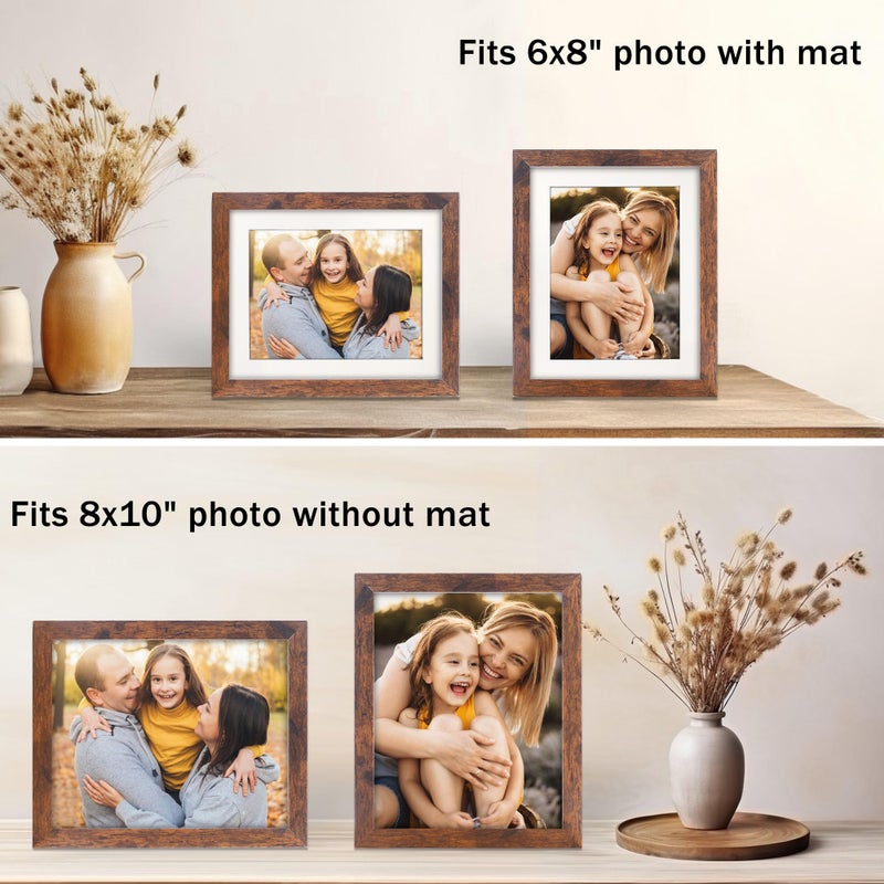 NDUFOA 8x10 Picture Frame  Display Photos 6x8 with Mat or 8x10 without Mat  Poster Frame for Wall and Tabletop  Brown - Image 2