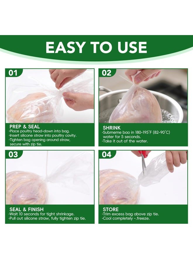 Zeefpod Poultry Shrink Bags,100 Pack,13x18Inches Clear Poultry Heat Shrink Wrap Chicken Bags for Freezer With 100 Zip Ties,a Silicone Straw for Chickens,Turkey,Rabbits(5-14 lbs) - Image 4