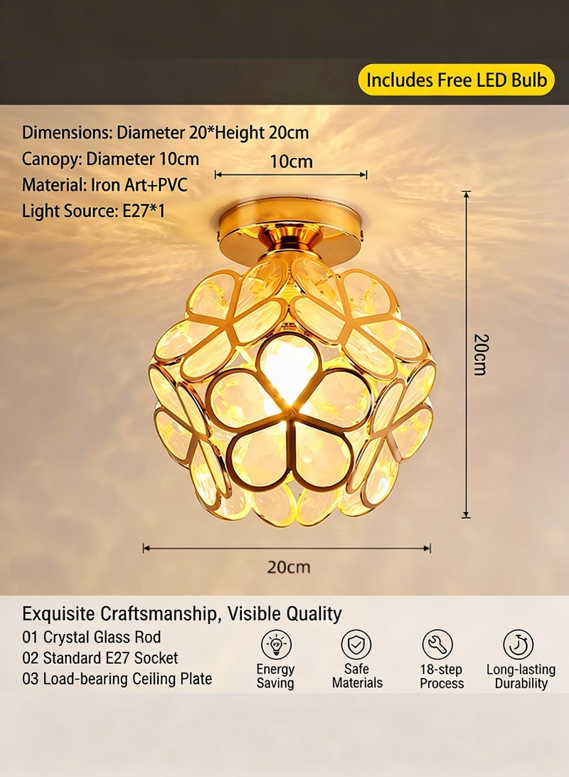 Reelyo Modern Floral Petal Ceiling Light Fixture, 3-Color Lighting, Clear Floral Cluster  Flush Mount Ceiling Light, Metal Frame Boho Moravian Elegant Floral Combination Flush Mount Ceiling Light Fixture, Dimmable Hallway Light, Surface & Recessed Mount, E27 Lamp Base for Aisle, Closet, Entryway, Corridor, Staircase, Bedroom, Balcony, Kitchen, Porch, Kids Room (Gold + Clear) - Image 2