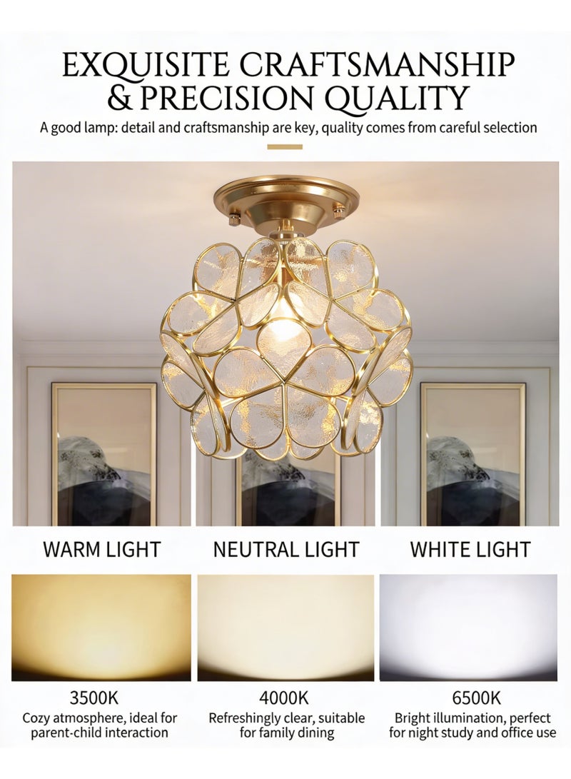 Reelyo Modern Floral Petal Ceiling Light Fixture, 3-Color Lighting, Clear Floral Cluster  Flush Mount Ceiling Light, Metal Frame Boho Moravian Elegant Floral Combination Flush Mount Ceiling Light Fixture, Dimmable Hallway Light, Surface & Recessed Mount, E27 Lamp Base for Aisle, Closet, Entryway, Corridor, Staircase, Bedroom, Balcony, Kitchen, Porch, Kids Room (Gold + Clear) - Image 3