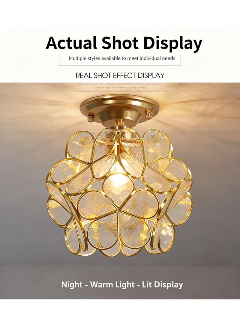 Reelyo Modern Floral Petal Ceiling Light Fixture, 3-Color Lighting, Clear Floral Cluster  Flush Mount Ceiling Light, Metal Frame Boho Moravian Elegant Floral Combination Flush Mount Ceiling Light Fixture, Dimmable Hallway Light, Surface & Recessed Mount, E27 Lamp Base for Aisle, Closet, Entryway, Corridor, Staircase, Bedroom, Balcony, Kitchen, Porch, Kids Room (Gold + Clear) - Image 4