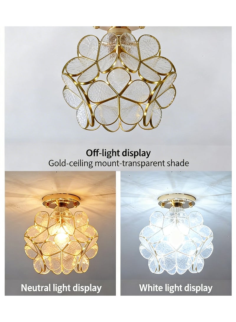 Reelyo Modern Floral Petal Ceiling Light Fixture, 3-Color Lighting, Clear Floral Cluster  Flush Mount Ceiling Light, Metal Frame Boho Moravian Elegant Floral Combination Flush Mount Ceiling Light Fixture, Dimmable Hallway Light, Surface & Recessed Mount, E27 Lamp Base for Aisle, Closet, Entryway, Corridor, Staircase, Bedroom, Balcony, Kitchen, Porch, Kids Room (Gold + Clear) - Image 5