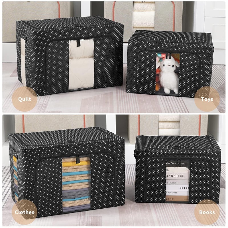 DYWMM 3 Pack Clothes Storage Organizer Bins Containers Stackable Metal Frame Storage Bins Foldable Oxford Cloth Box For Clothing Storage With Clear Window Reinforced Handles Rectangular - Image 5
