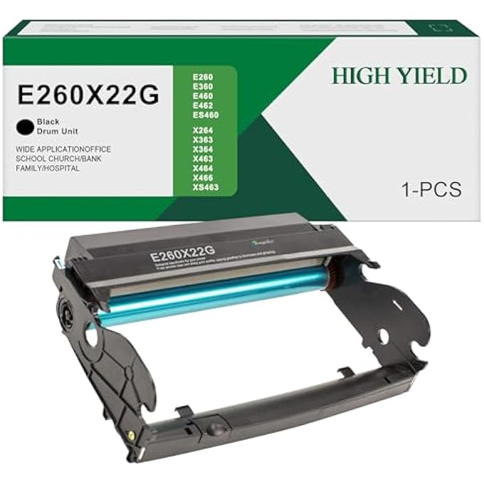 E260/E36X/E46X PHOTOCONDUCTOR KIT(1-PACK, BLACK) COMPATIBLE REPLACEMENT FOR LEXMARK E260X22G DRUM UNIT WORK FOR E260 E360 E460 E462 ES460 X264 X363 X364 X463 X464 X466 XS463 PRINTER - Image 1