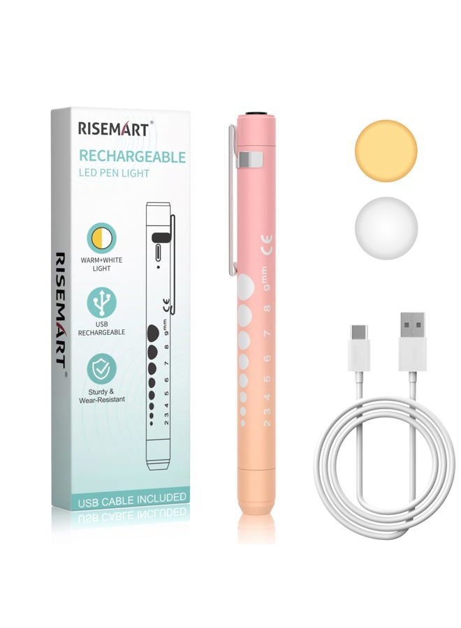 RISEMART Rechargeable Pen Light for Nurses and Doctors – LED Medical Penlight with USB Charging, Dual Light Modes, Durable Clip – Ideal Gift for Graduation, Night Shift, Clinical Use – Orange Pink Gradient - Image 1