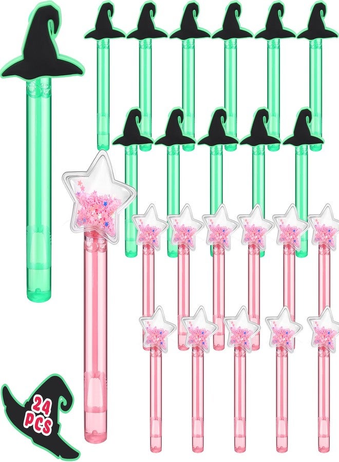 RoundFunny 24 Pcs Witch Party Favors Witch Hat and Star Bubble Wands Pink and Green Bubble Wands for Summer Outdoor Goodie Bags Stuffers Carnival Prizes Birthday Treats - Image 1