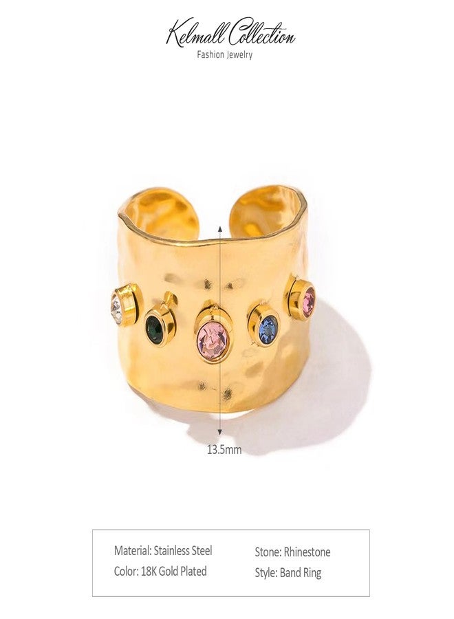 KELMALL Gold Plated Rings for Women, Non Tarnish Statable Stainless Steel Chunky Adjustable Statement Cocktail Rings - Image 5