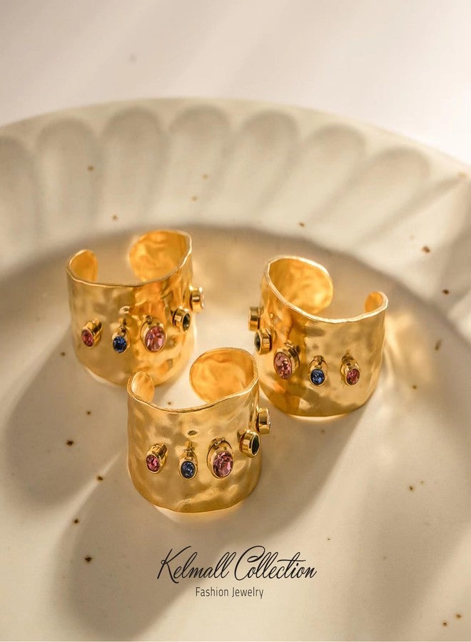 KELMALL Gold Plated Rings for Women, Non Tarnish Statable Stainless Steel Chunky Adjustable Statement Cocktail Rings - Image 4