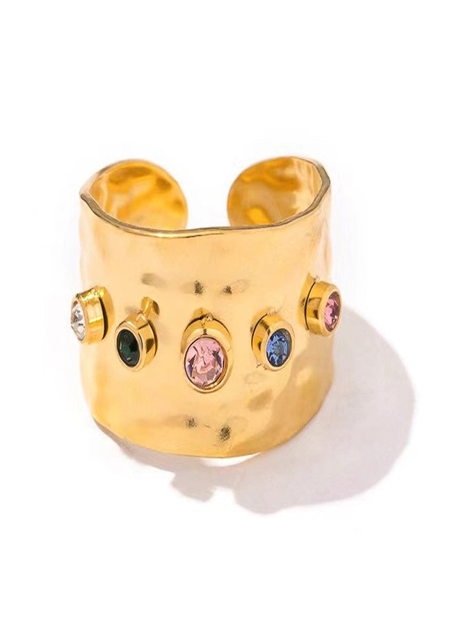 KELMALL Gold Plated Rings for Women, Non Tarnish Statable Stainless Steel Chunky Adjustable Statement Cocktail Rings - Image 1